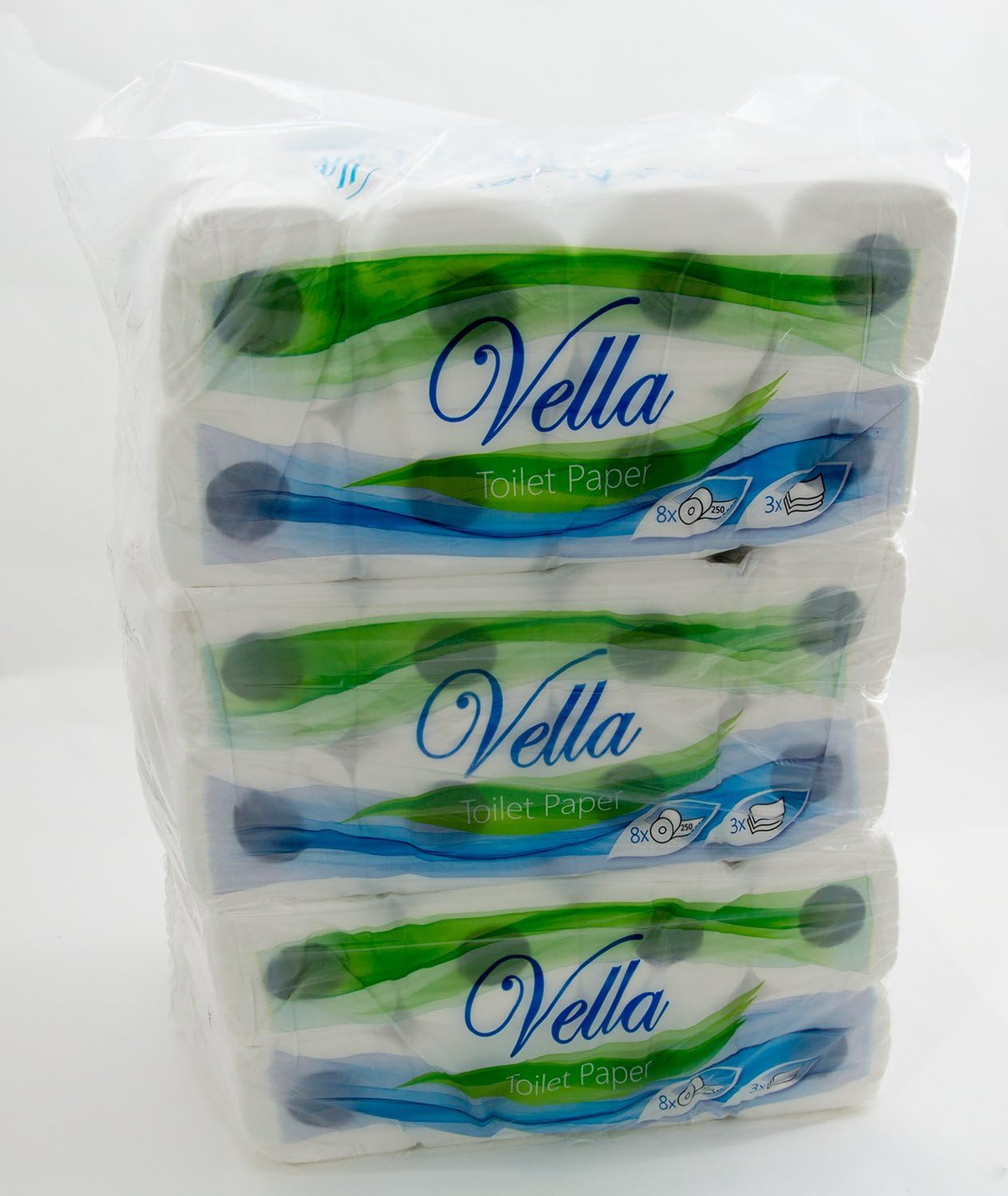 64 Rollen Toilettenpapier 3-lagig hoch weiss 150 Blatt 8x8 Rollen Zellstoff VELLA