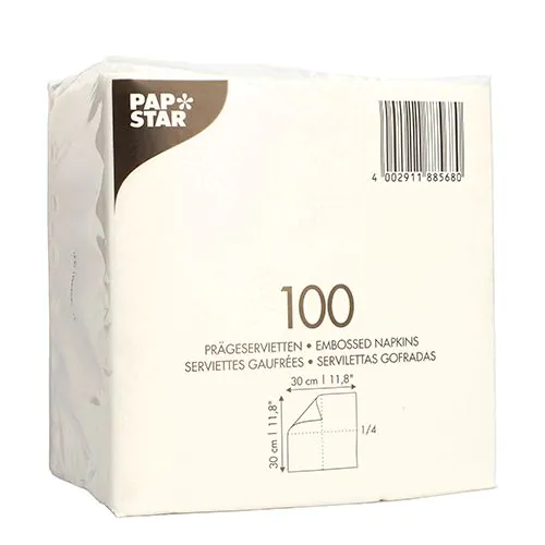 Servietten / Prägeservietten , weiss 1-lagig 1/4-Falz 30 x 30 cm 1Pack=100Stk