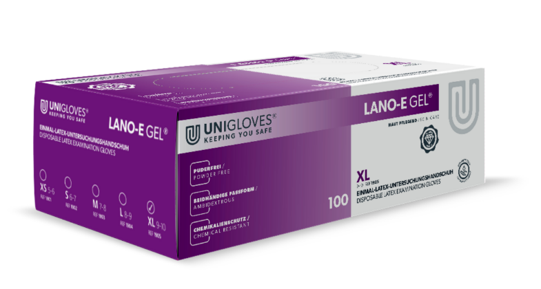 Einmalhandschuhe Unigloves LANO-E-GEL Latex weiß Einweghandschuh puderfrei 100Stk