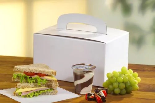 Weiße Lunch-Boxen mit Tragegriff zum Zusammenfalten 20 Stück