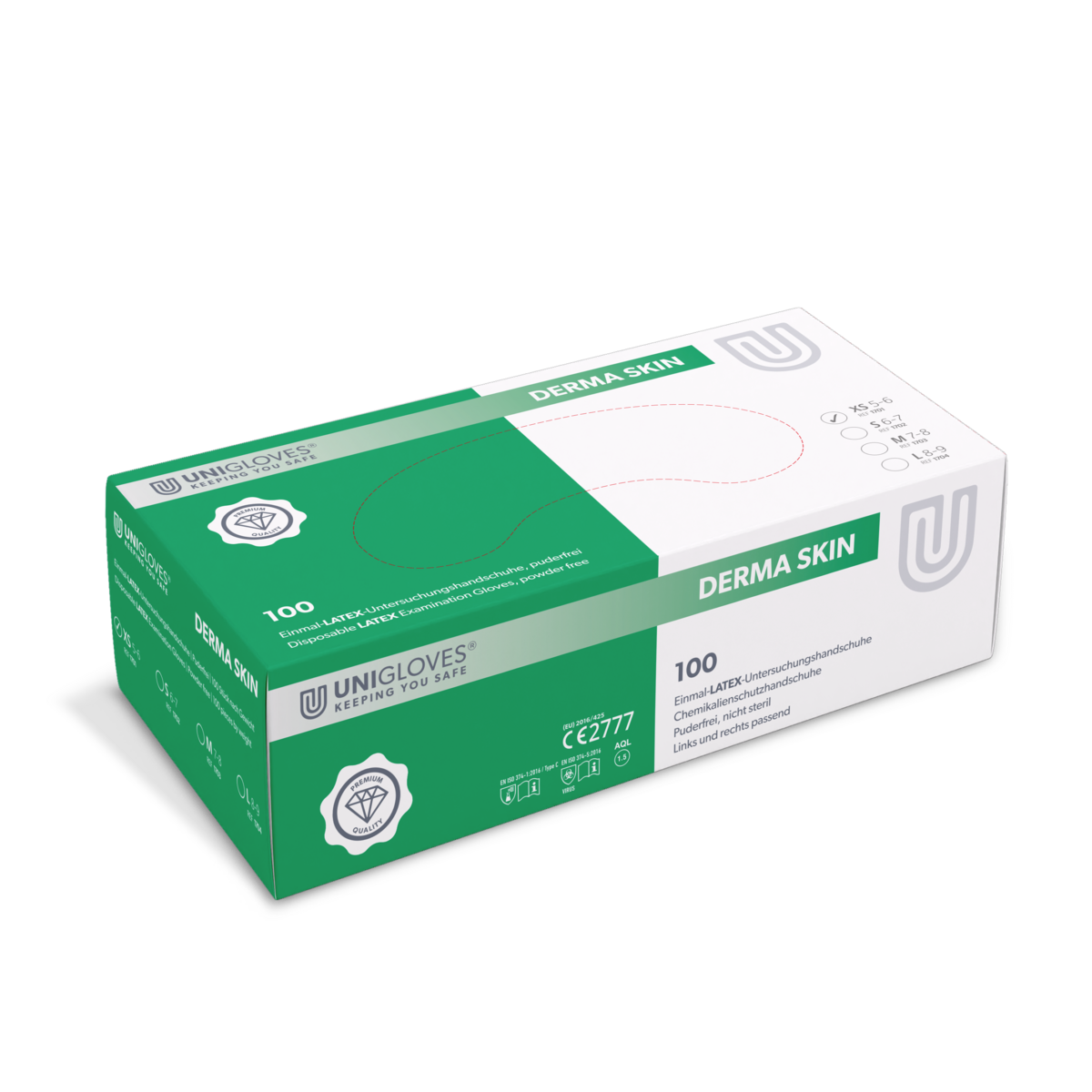 UNIGLOVES DERMA SKIN® Einmalhandschuh Latex XS-XL Puderfrei Transparent Handschuhe 100Stk.