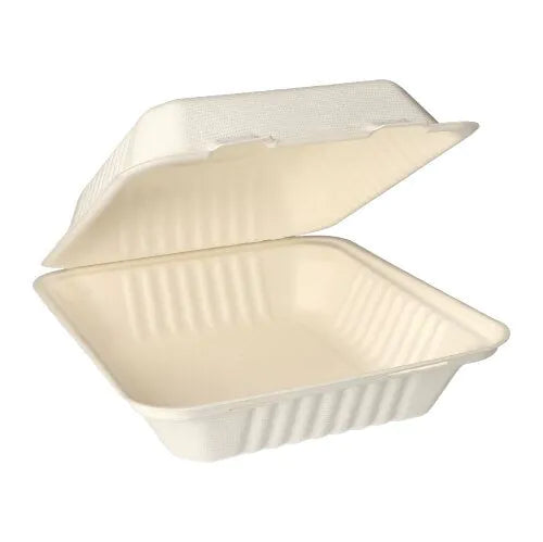 Menüboxen aus Zuckerrohr "pure" ungeteilt 20 x 22 cm weiss 25stk