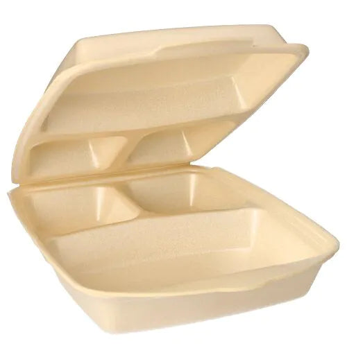 Menüboxen mit Klappdeckeln, XPS 3-geteilt, 22 x 28,5 cm beige, laminiert 50Stk