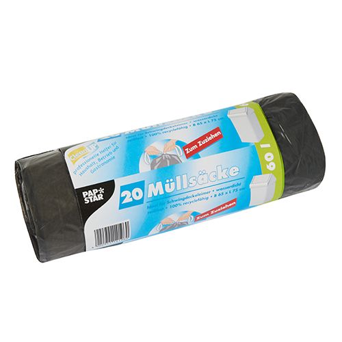 Müllsäcke zum Zuziehen, 60 Liter, grau, H 75 x B 65 cm 20Stk