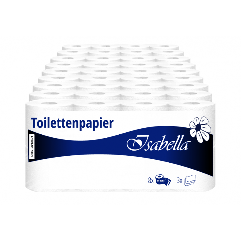 Toilettenpapier Zellstoff 3-lagig / 250 Blatt Isabella 72 Rollen / VE