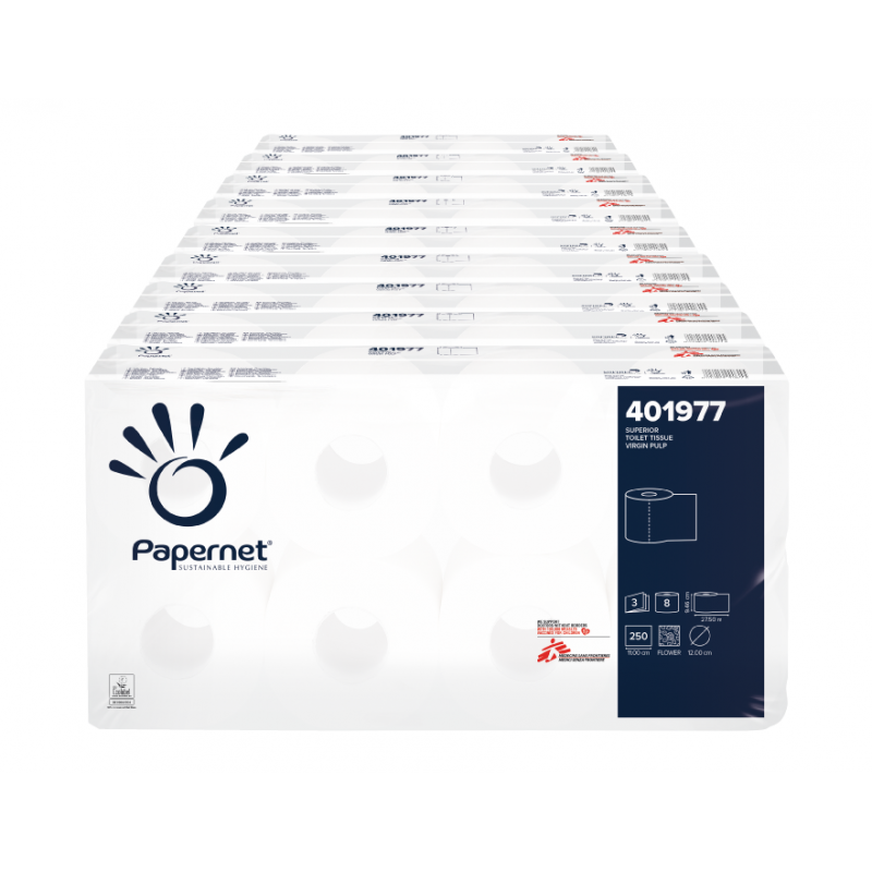 Toilettenpapier Zellstoff 3-lagig / 250 Blatt Papernet 401977 72 Rollen / VE