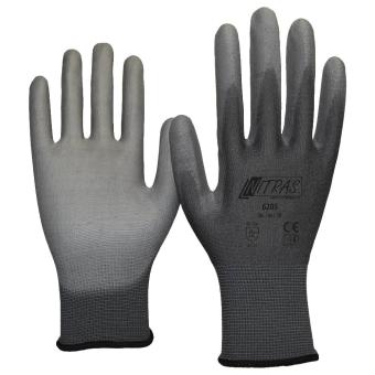 NITRAS Nylonhandschuhe, grau, PU-Beschichtung 6205