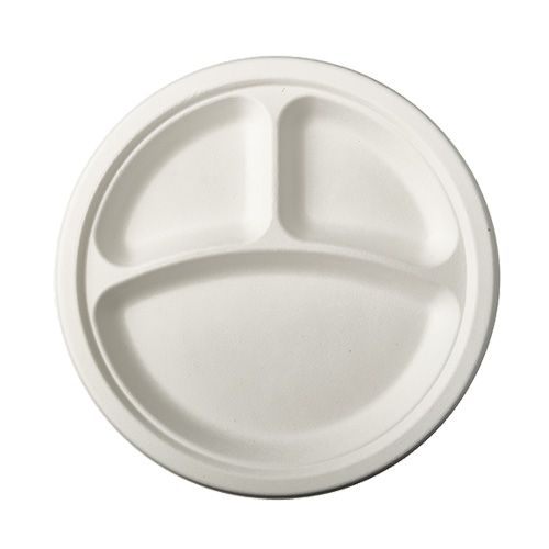 Teller Zuckerrohr Pure  3-geteilt Ø 23 cm, 2 cm weiss 50 Stück