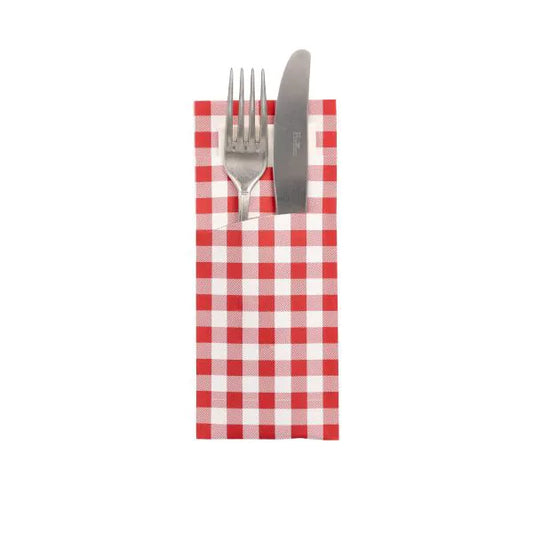 Bestecktaschen rot "Vichy Karo", 20 x 8,5 cm, inkl. weißer Serviette 33 x 33 cm 2-lag. 520stk