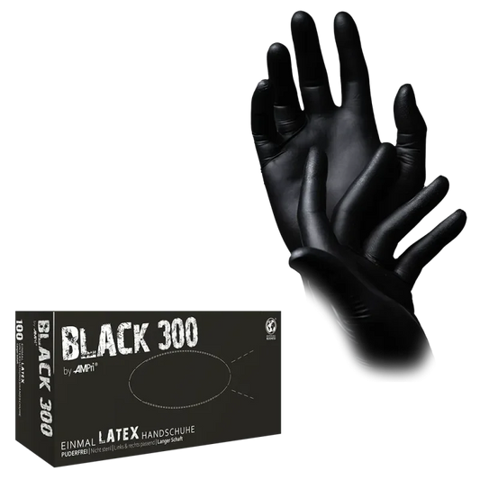 Latexhandschuhe mit Überlänge schwarz, puderfrei, Black 300 Latex