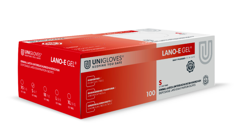 Einmalhandschuhe Unigloves LANO-E-GEL Latex weiß Einweghandschuh puderfrei 100Stk
