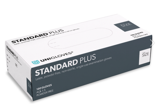 UNIGLOVES STANDARD PLUS Einmalhandschuh Latex XS-XL Puderfrei Transparent Handschuhe 100Stk.