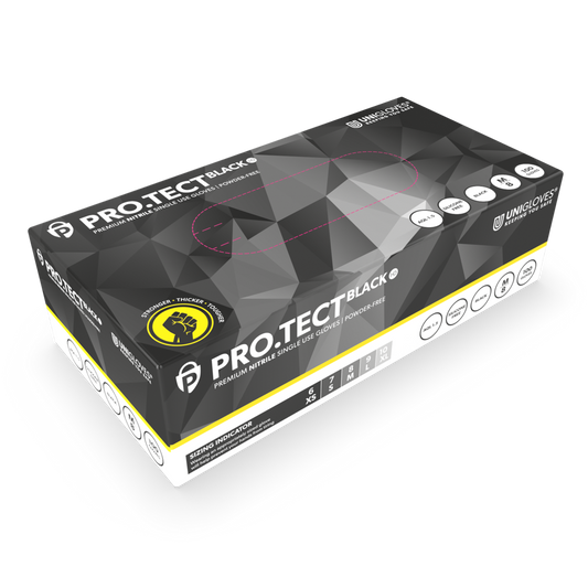 UNIGLOVES® PRO.TECT BLACK HD+ 100Stk Einmalhandschuh GRIP puderfrei, unsteril, extra