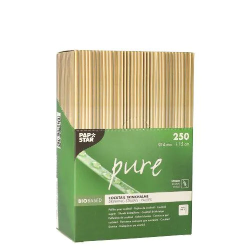 Bio-Strohhalme aus Stroh "pure" Ø 4 mm · 15 cm Papstar Öko 250stk Trinkhalm