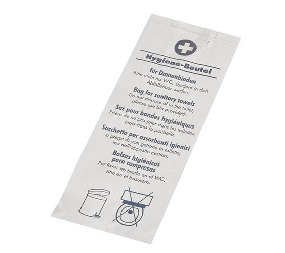 Hygienebeutel 120 + 50 x 280 mm weiss "bedruckt" 1000Stk