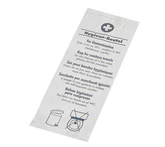 Hygienebeutel 120 + 50 x 280 mm weiss "bedruckt" 1000Stk