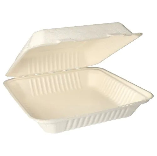 Menüboxen aus Zuckerrohr "pure" ungeteilt 25 x 25 cm weiss 25stk