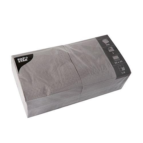 Servietten, grau 3-lagig 1/4-Falz 33 x 33 cm 150stk