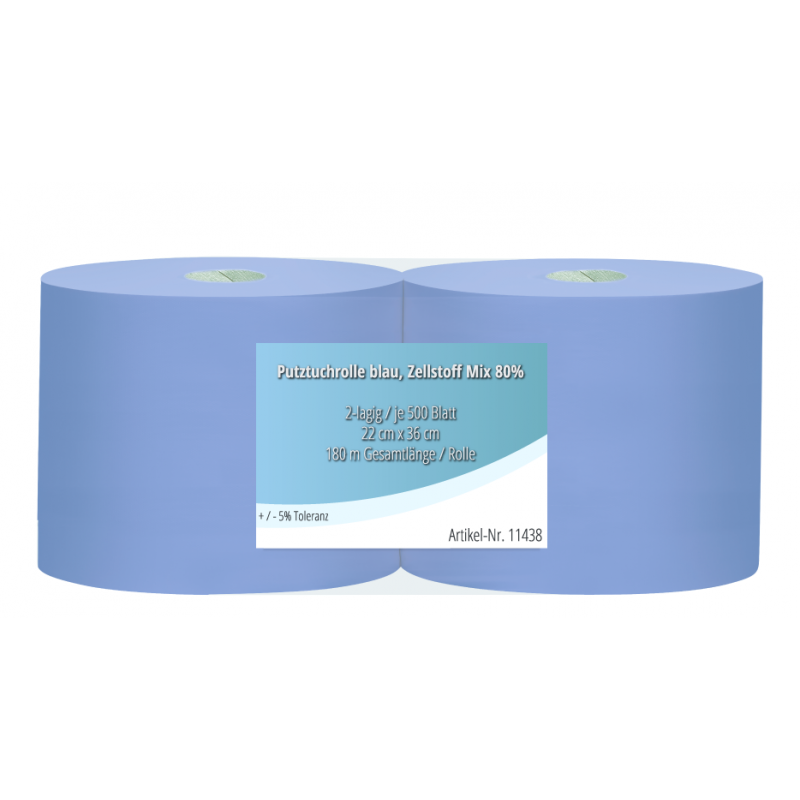 Putztuchrollen Blau 36 x 37 cm 2-lagig, 2x 1000 Blatt / Rolle Werkstatt Profi  Doppelpack