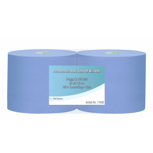 Putztuchrollen Blau 36 x 37 cm 2-lagig, 2x 1000 Blatt / Rolle Werkstatt Profi  Doppelpack