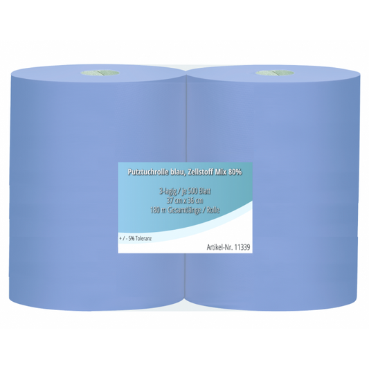 Putztuchrollen Blau 36 x 37 cm 3-lagig, 2x 500 Blatt / Rolle Werkstatt