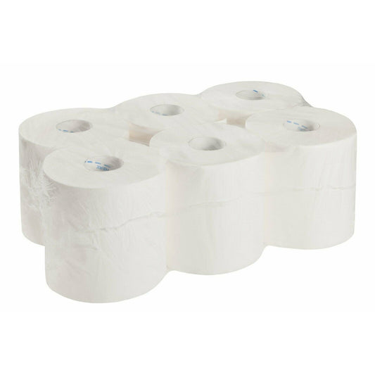 6 x Handtuchrollen Weiß 2 lagig Innenabrollung Putzpapierrollen Handtuchpapier 450Blatt