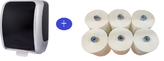 Handtuchrollenspender SET Autocut ver. Farben + 6 Handtuchrollen 2lg 140m