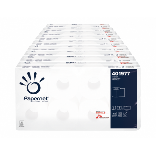 Toilettenpapier Zellstoff 3-lagig / 250 Blatt Papernet 401977 72 Rollen / VE